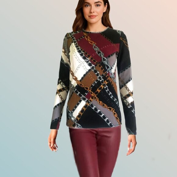 RIVA KAREN Chain Motifs Color Block Pattern Long Sleeve Tunic Size S - Picture 1 of 4